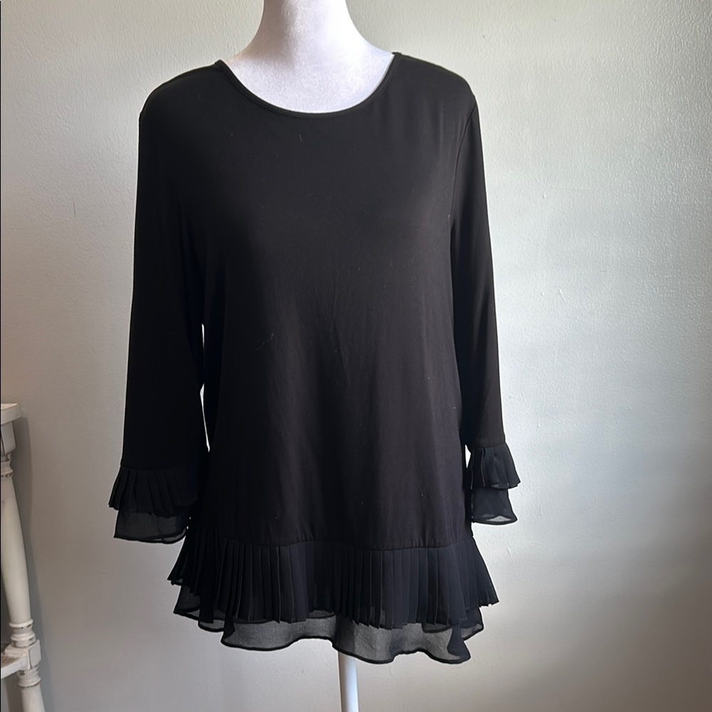 [daniel rainn] Elegant Black Pleated Women's Top - Sise Medium